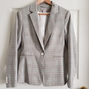 H&M One Button Plaid Checked Blazer Light Gray Tan Women's Size Small